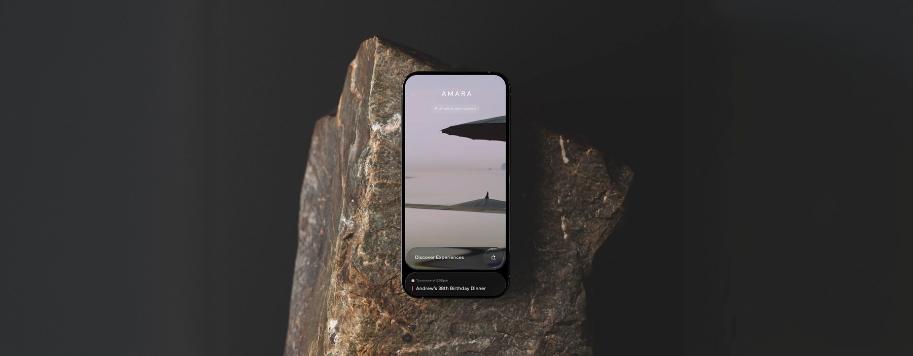 A rock formation backdrop for the Amara app demo