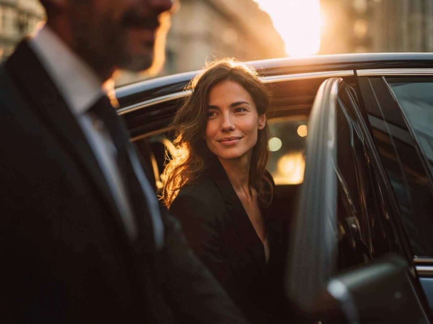A private security detail reviewing a schedule beside a car